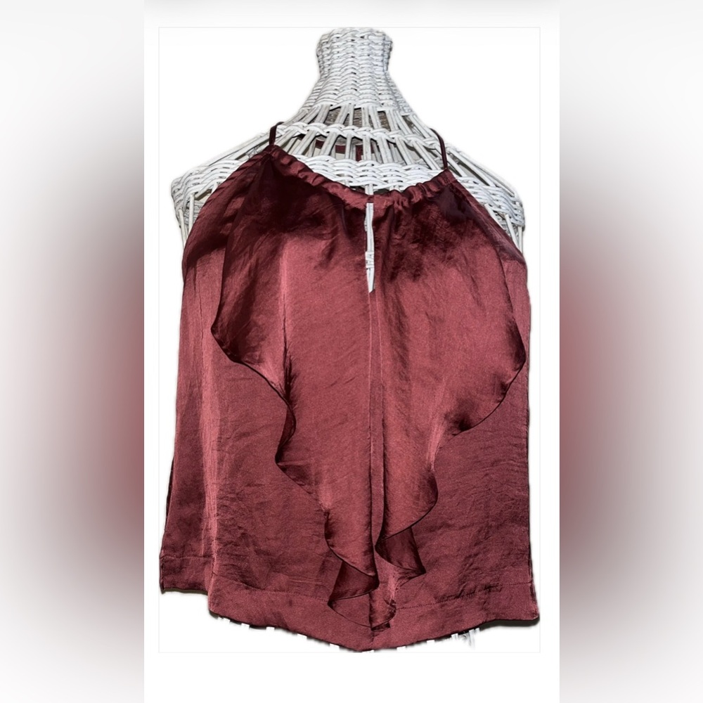 Charlotte Russe Maroon Satin Ruffle Halter Cami